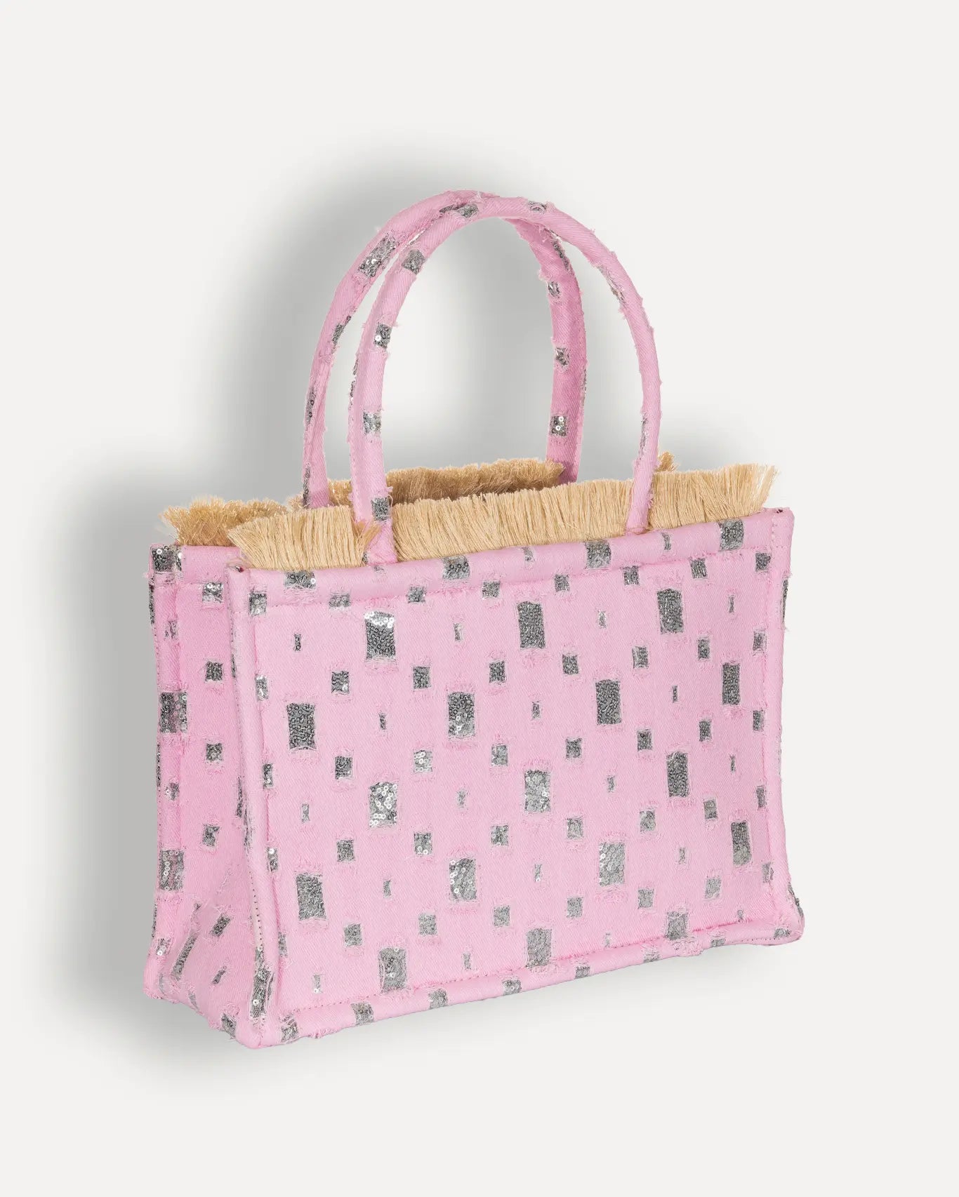 Rückseite Rozalia Medium Tote Bag Sorena Greece, Rosacanvas mit Metallic Schimmer Rückseite handgefertigte Qualität Sorena.