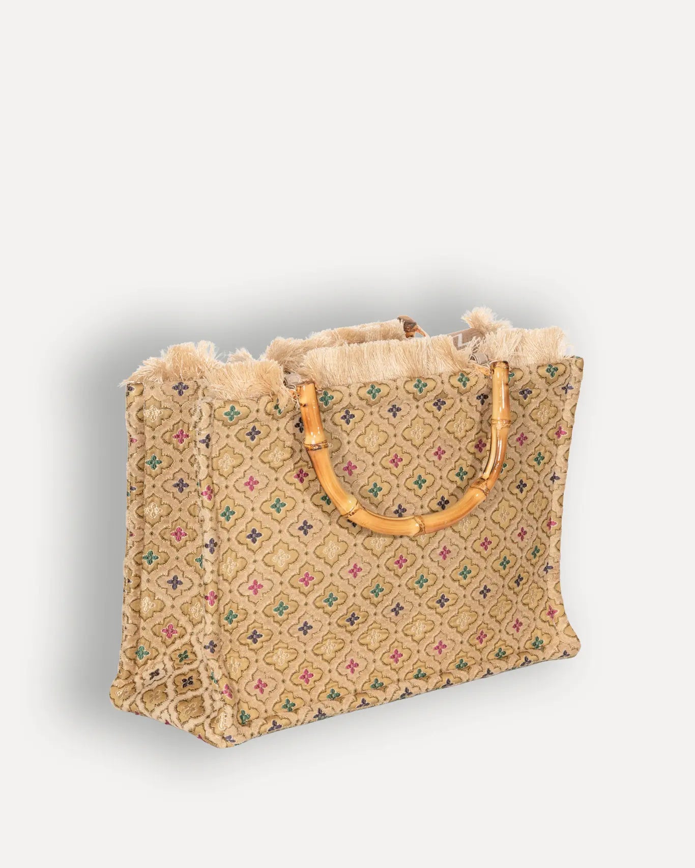 Rückseite Thea Medium Tote Bag Sorena Greece, handgefertigte Rückseite Thea Shopper Bamboo Griffe goldene Details Sorena.