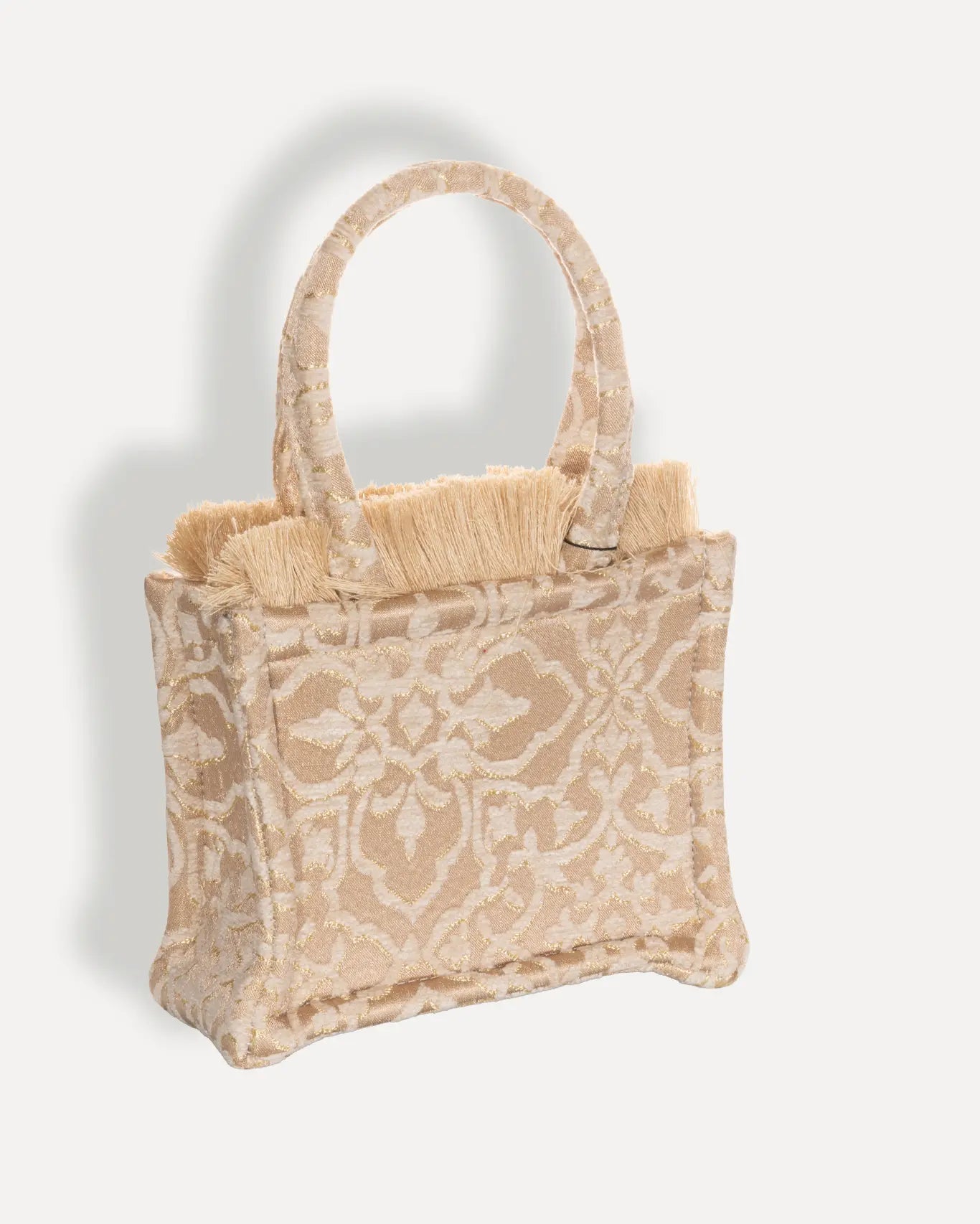 Rückseite Theros Mini Tote Bag Sorena Greece, mini Shopper Rückseite handgefertigte Verarbeitung goldfarbene Akzente