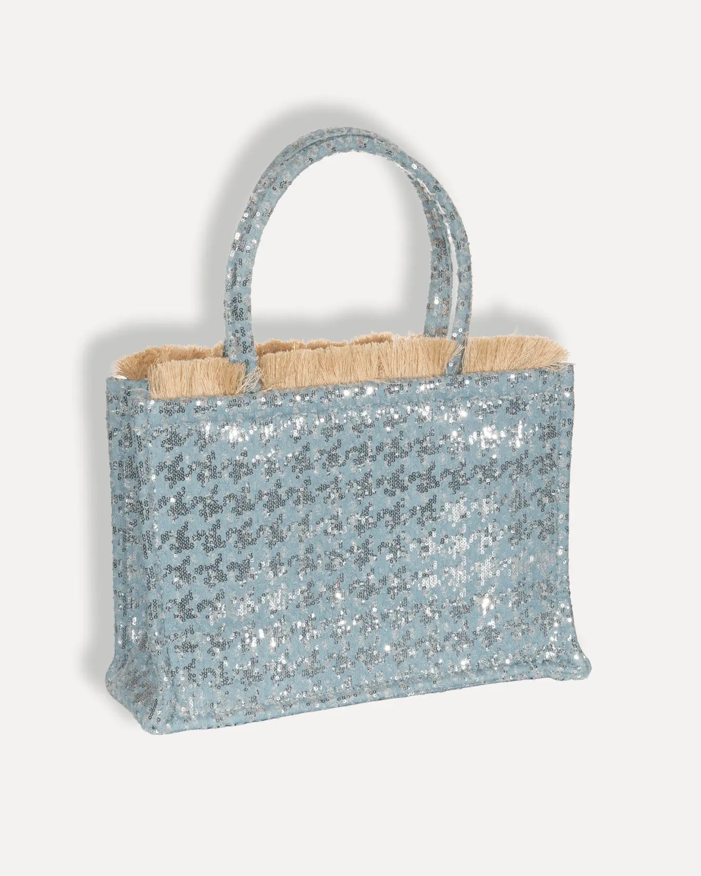 Rückseite Tritiani Medium Tote Bag Sorena Greece, Pailletten besetzter Shopper Rückseite silber Schimmer handgefertigte Qualität.
